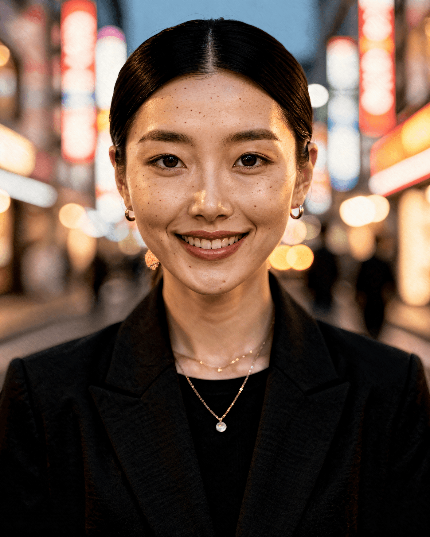 Tokyo evening neon portrait output