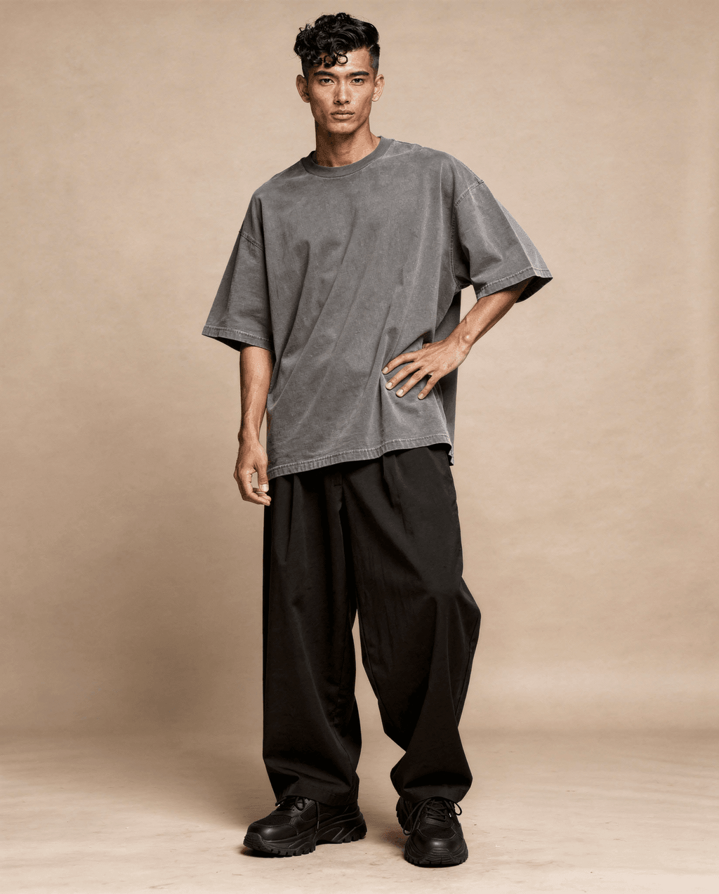 Unedited streetwear lookbook full-body output