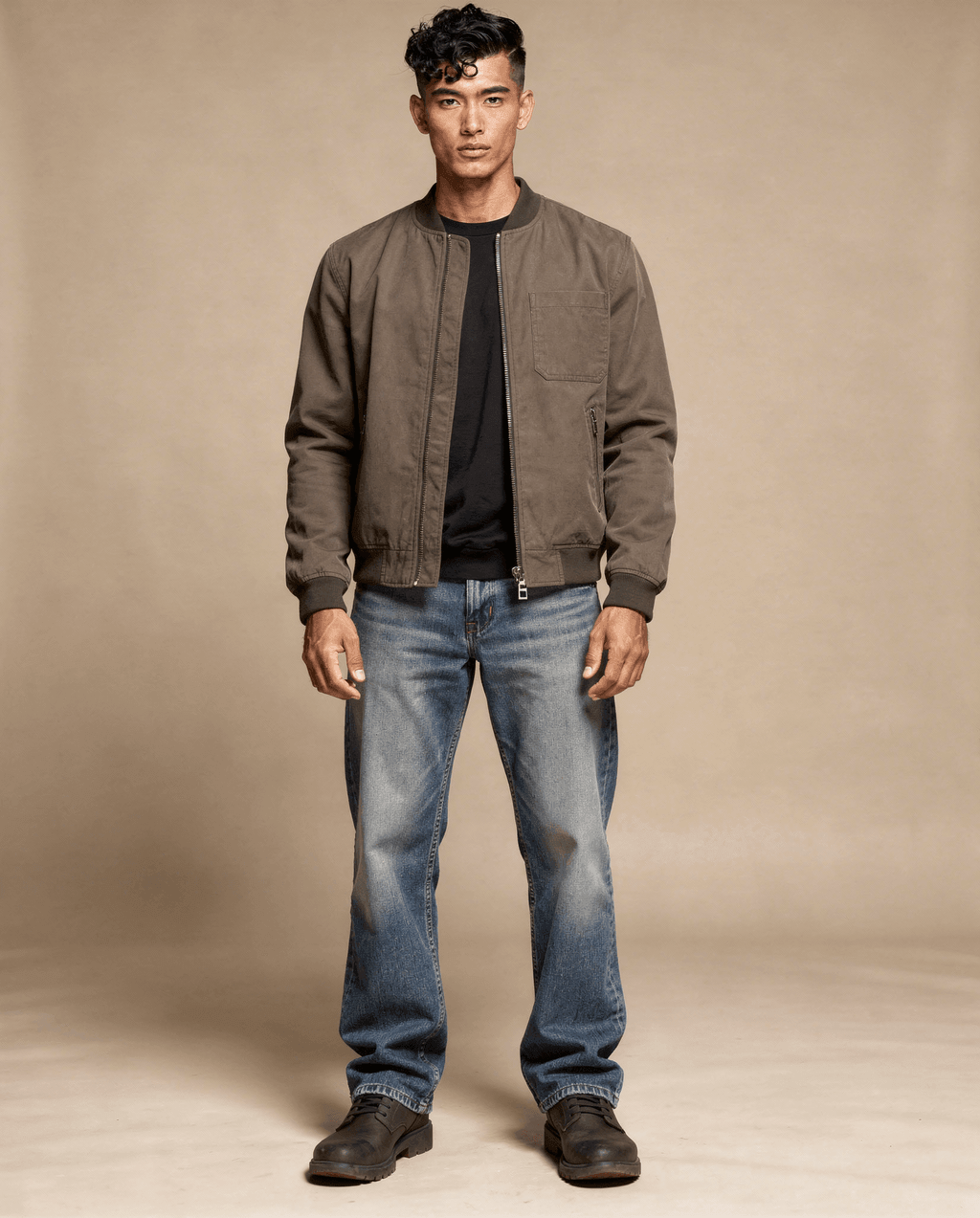 Unedited casual bomber lookbook output